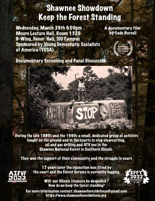 Shawnee Showdown: Keep the Forest Standing Film Screening & Panel Discussion Wed March 29 6PM at SIU